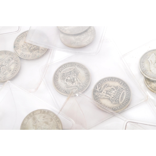 485 - A collection of approximately 48 British pre-1947 1920s, 1930s, 1940s one shilling coins. Mixed silv... 