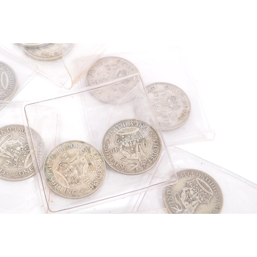 485 - A collection of approximately 48 British pre-1947 1920s, 1930s, 1940s one shilling coins. Mixed silv... 