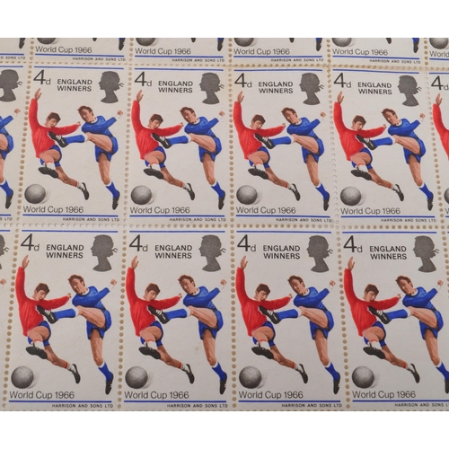 499 - A complete sheet of 120 pre decimalisation 1966 World Cup Winners 4d commemorative stamps. The sheet... 