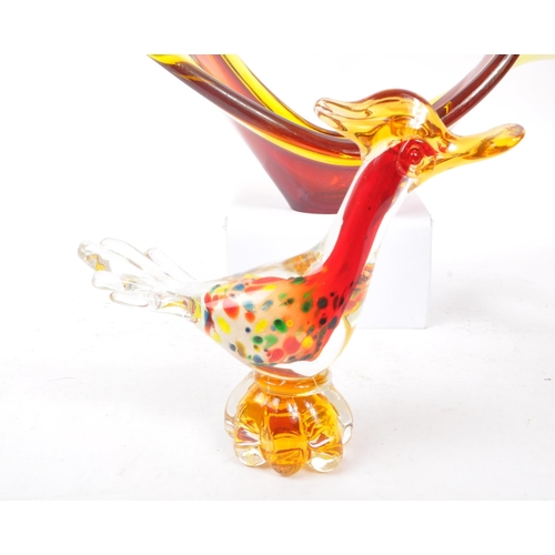 51 - Murano - Two 20th Century studio art glass Murano bird figures one with red colourway upon clear bas... 