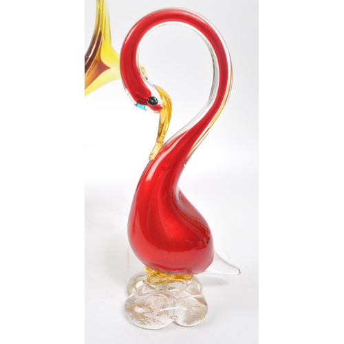 51 - Murano - Two 20th Century studio art glass Murano bird figures one with red colourway upon clear bas... 