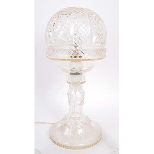 52 - A 20th Century vintage cut glass crystal table lamp light with circular dome shade having diamond an... 