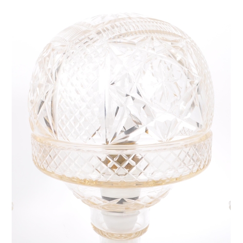 52 - A 20th Century vintage cut glass crystal table lamp light with circular dome shade having diamond an... 