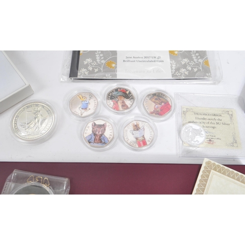 547 - The Royal Mint - A collection of UK silver proof coins to include 2019 Silver Half Sovereign, 2017 A... 