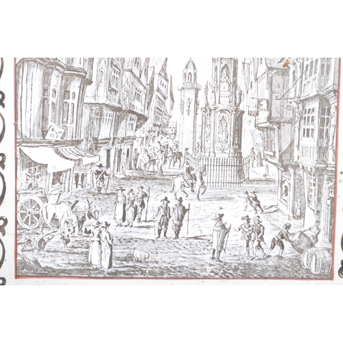 60 - A pair of 17th century Flemish glass window panels. Each white milk glass depicting a street scene, ... 