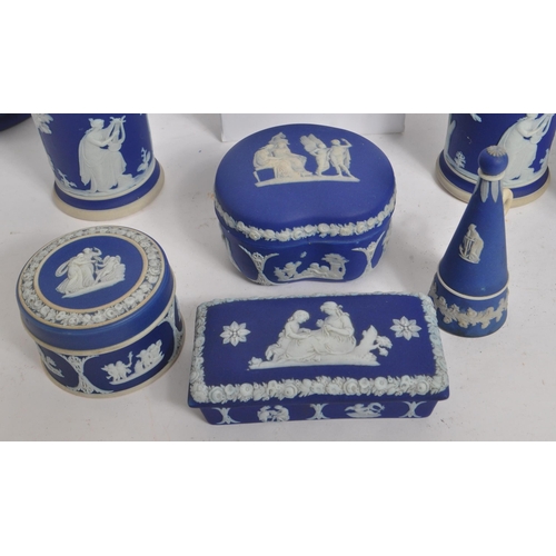 62 - Wedgwood - A collection of early 20th century Wedgwood Jasperware Portland Blue decorative ceramics.... 