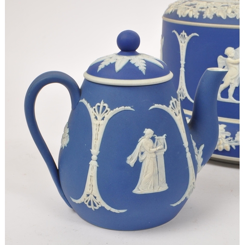 64 - A collection of Wedgwood Jasperware manner decorative ceramic pieces. The collection to include a la... 