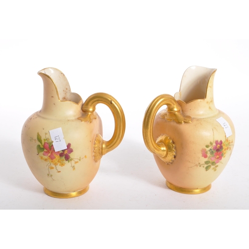 84 - Royal Worcester - Two late 19th century circa 1890s Royal Worcester flat back porcelain jugs. The ju... 