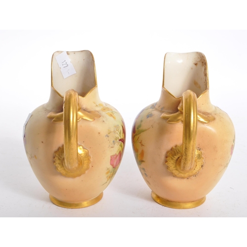 84 - Royal Worcester - Two late 19th century circa 1890s Royal Worcester flat back porcelain jugs. The ju... 