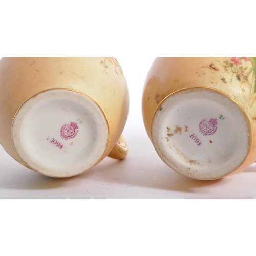 84 - Royal Worcester - Two late 19th century circa 1890s Royal Worcester flat back porcelain jugs. The ju... 