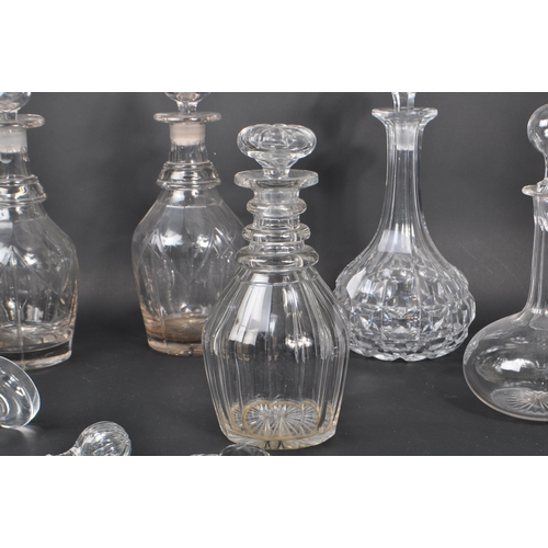 90 - A collection of George III & Victorian 19th century cut glass decanters. To include pairs of ring ne... 