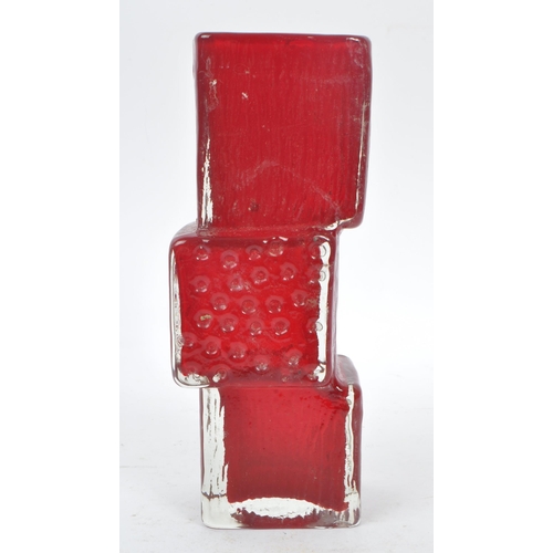 93 - A 20th Century circa. 1980s retro red glass ' drunken bricklayer ' vase in the manner of Whitefriars... 