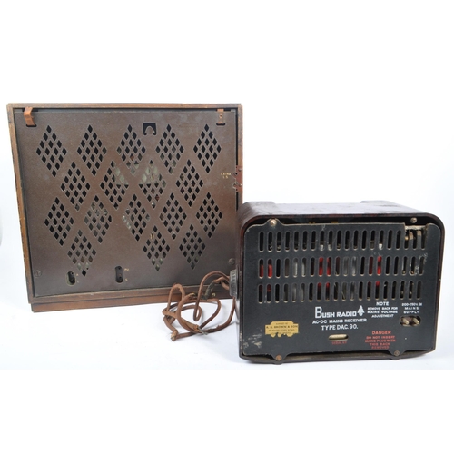 405 - HMV - An early 20th century 1930s HMV #653 valve radio, alongside a later 1950s Bush DAC 90 valve ra... 