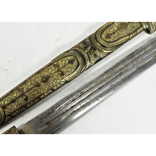 110 - An early 20th Century Imperial Russian Kindjal / Khanjali dagger. Characteristic silver hilt finely ... 