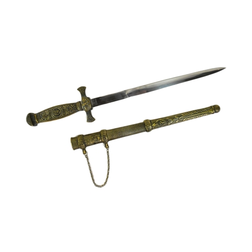 129 - A reproduction 19th Century style Napoleonic French Naval dirk. Brass hilt with floral motifs and Fr... 