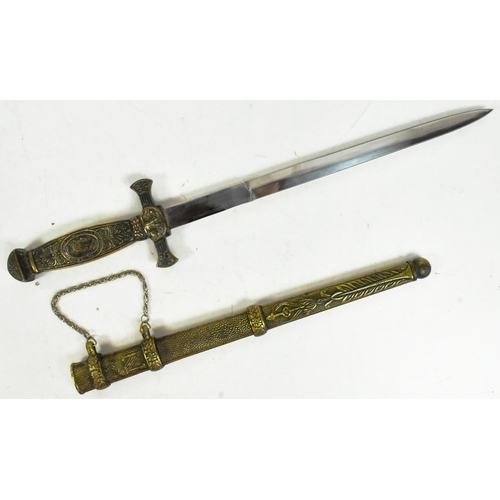 129 - A reproduction 19th Century style Napoleonic French Naval dirk. Brass hilt with floral motifs and Fr... 