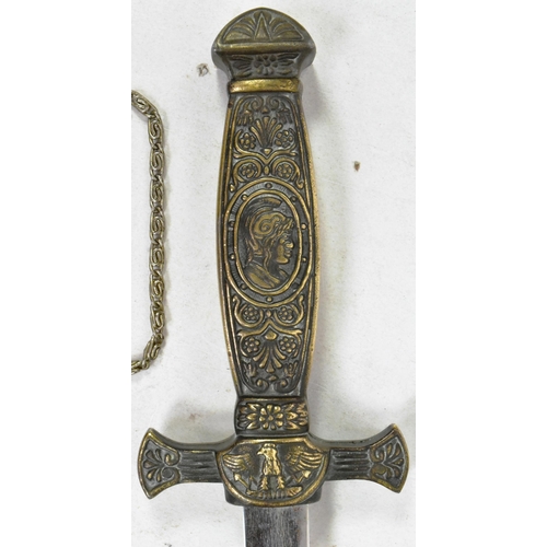 129 - A reproduction 19th Century style Napoleonic French Naval dirk. Brass hilt with floral motifs and Fr... 