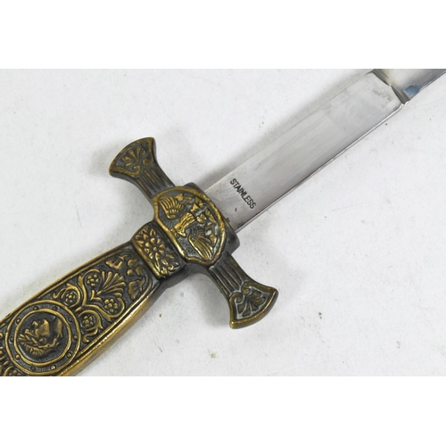 129 - A reproduction 19th Century style Napoleonic French Naval dirk. Brass hilt with floral motifs and Fr... 