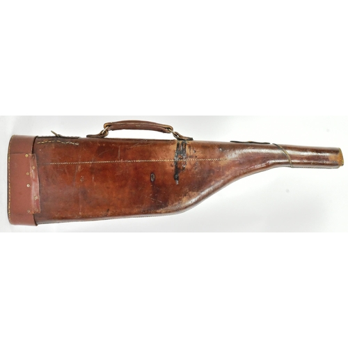 131 - An early 20th Century ' Leg of Mutton ' shotgun case. Leather construction with brass lock plate, wh... 