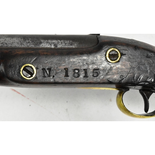 135 - A 19th Century Belgian Naval / Sea Service Percussion cap conversion pistol. Brass butt plate with l... 