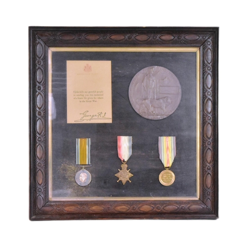 15 - A WWI First World War medal trio along with death plaque / penny awarded to one 14559 Private Willia... 