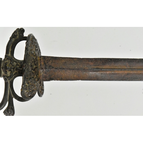 17 - An early 19th Century French court sword / smallsword with a rounded pommel, wooden grip with plaite... 