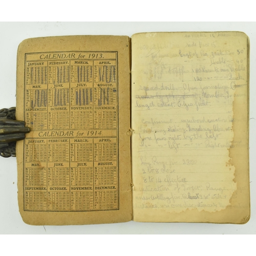 18 - A First World War soldier's manuscript pocket book diary. The diary with writings at each end and ne... 