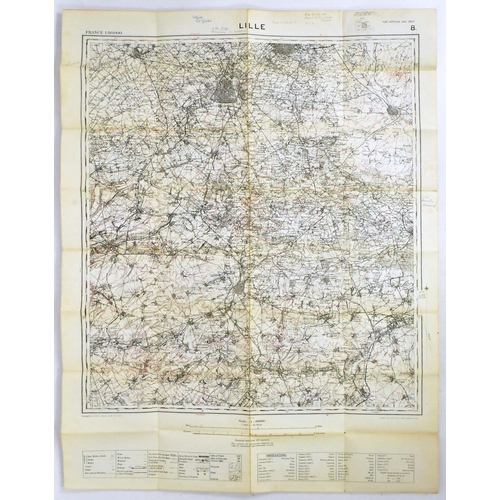 184 - A WWI First World War Trench Map of Cambrai region of France on folding linen, published in Septembe... 