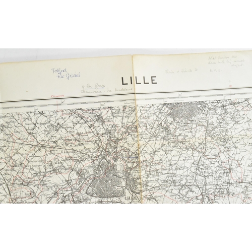 A WWI First World War Trench Map of Cambrai region of France on folding ...