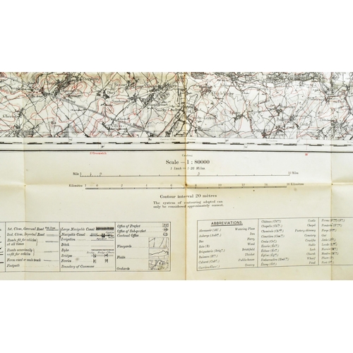 184 - A WWI First World War Trench Map of Cambrai region of France on folding linen, published in Septembe... 