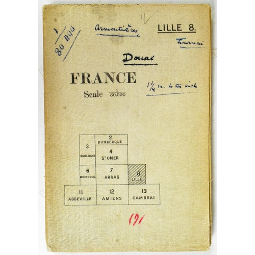 184 - A WWI First World War Trench Map of Cambrai region of France on folding linen, published in Septembe... 