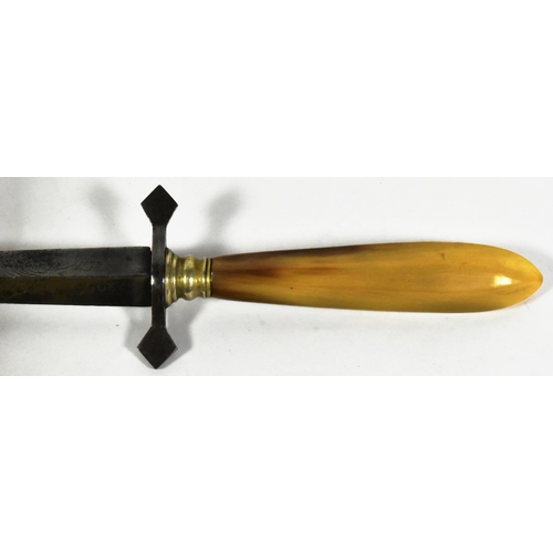 195 - A 19th Century Victorian ladies romantic stiletto dagger / garter knife with a polished rhino horn h... 