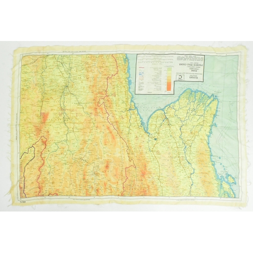 214 - A WWII Second World War related silk ' escape ' map of Burma / Thailand French Indo China. Double si... 