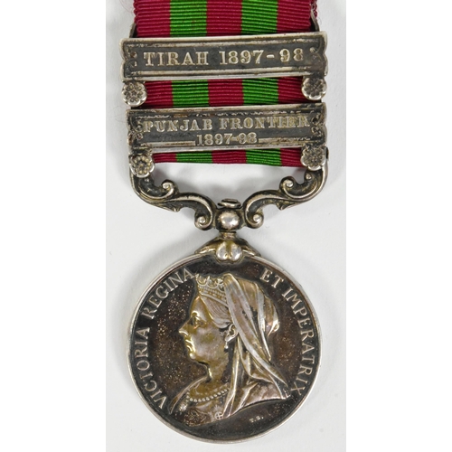 22 - A Victorian India Campaign medal with Tirah and Punjab Frontier clasps awarded to one Pte A Harde of... 