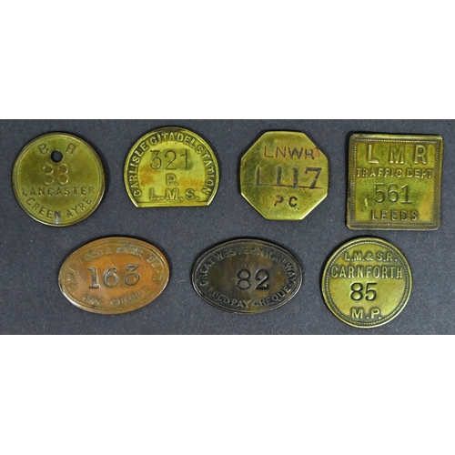 221 - Railwayana - a collection of x7 railway locomotive workers pay cheque tokens / tallies comprising GW... 