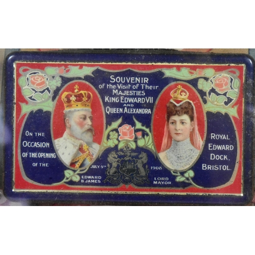 226 - Local Interet - an early 20th Century Edwardian souvenir tin  commemorating the visit of their Majes... 