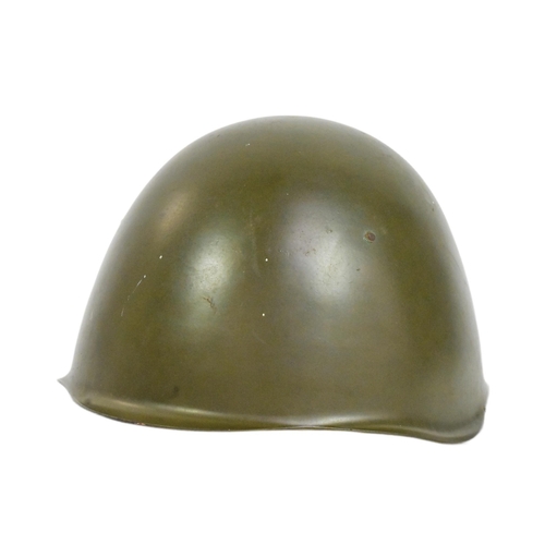 231 - A post War 1950s European believed Czech M53 steel combat helmet with x8 tongue leather liner and ch... 