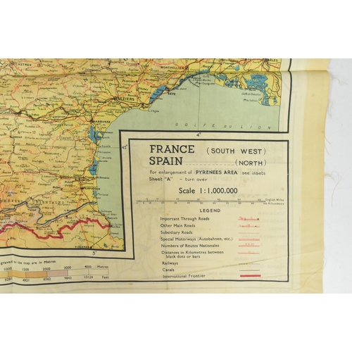 233 - A WWII Second World War silk escape Map of France and Spain. A double-sided map produced by the Brit... 