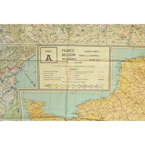 233 - A WWII Second World War silk escape Map of France and Spain. A double-sided map produced by the Brit... 