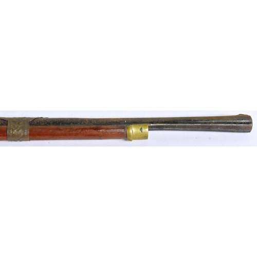 236 - A 19th Century percussion cap muzzle loading musket rifle. The lock plate engraved with scrolling mo... 