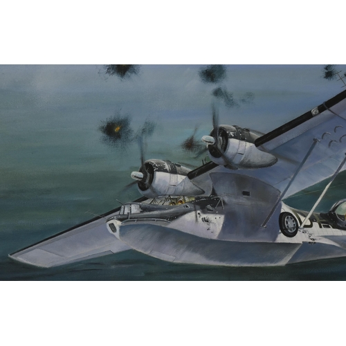 245 - Tim Fisher - an original oil on canvas painting titled ' Sinking of U-Boat 347 ' by Tim Fisher. Depi... 