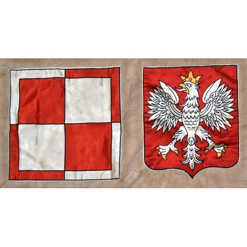 249 - A WWII Second World War Free Polish Air Force flag. Red and white striped ground with silk checkerbo... 