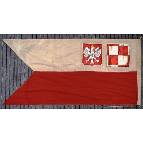 249 - A WWII Second World War Free Polish Air Force flag. Red and white striped ground with silk checkerbo... 