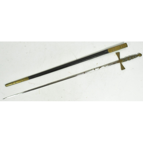 251 - A 19th Century Victorian gentleman's Masonic short sword. The sword having a round brass pommel, woo... 