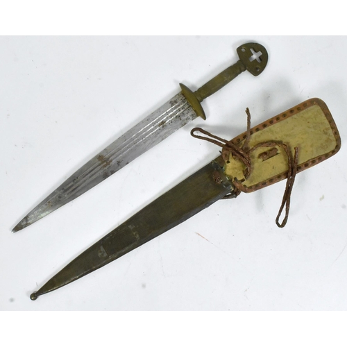 266 - A 19th Century believed Middle Eastern dagger with pierced dome shaped pommel, solid metal grip and ... 