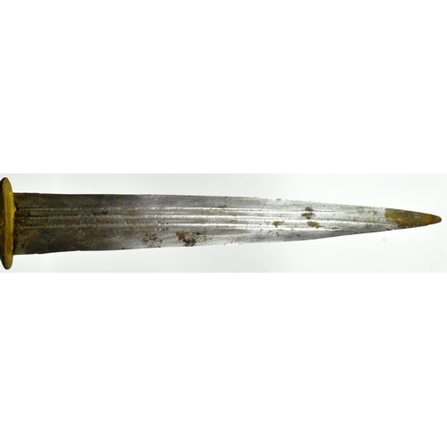 266 - A 19th Century believed Middle Eastern dagger with pierced dome shaped pommel, solid metal grip and ... 