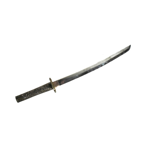 267 - A vintage Japanese style Samurai Katana /  Wakizashi sword. Solid cast metal hilt depicting Japanese... 