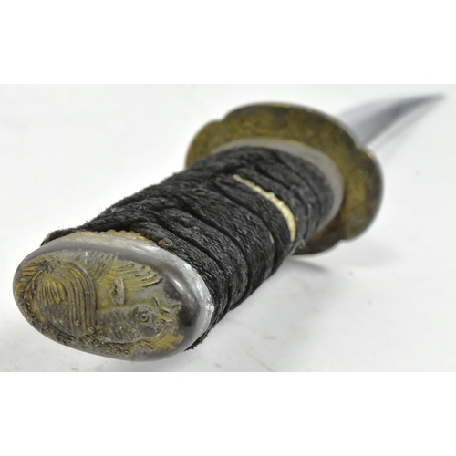 273 - A 20th Century vintage Japanese Samurai Tanto knife / dagger. Rope bound celluloid grip with a brass... 