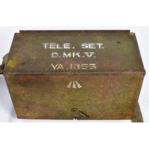 279 - A WWII Second World War British Military issue field telephone set D MK V. The cased telephone with ... 