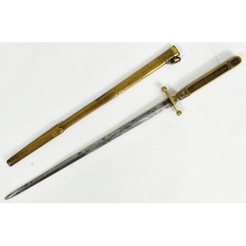 280 - An early 19th Century Napoleonic War era Georgian Naval Dirk. Brass hilt with etched scrollwork and ... 